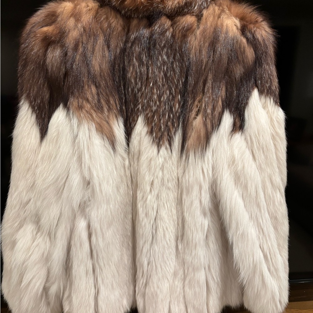 Saga Furs Brown and Cream Fur Jacket arctic fox